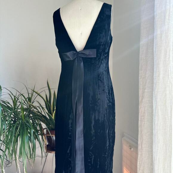Bill Levkoff Women’s L Dress Black Velvet Gown Sleeveless Deep V Back Satin Bow - Picture 3 of 4